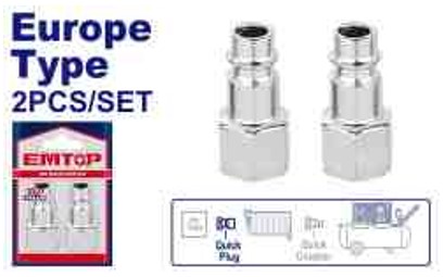 2 Pcs Quick Plug Set Europe Type, 1/4" Female Thread Plugs, Pneumatic Air Tool Connectors